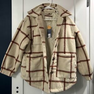Universal Thread cream and brown plaid jacket, size S.